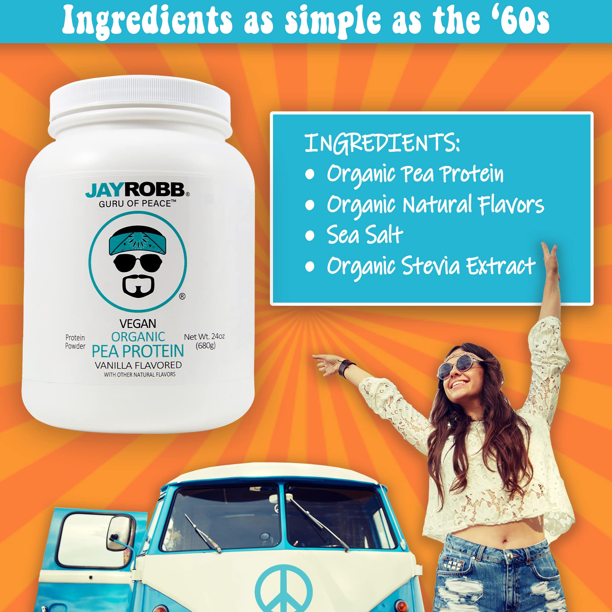 Jay Robb Organic Vegan Vanilla Pea Protein Powder - Plant-Based Protein Supplement for Muscle Recovery & Weight Loss | Perfect for Smoothies, Baking & Post-Workout Shakes