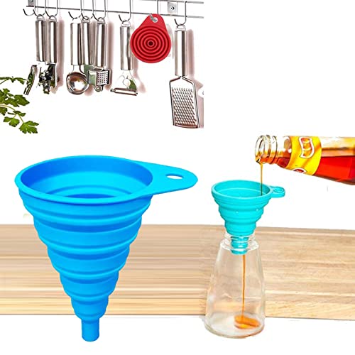 Collapsible Silicone Funnel for Kitchen - Small Liquid Dispensing Funnel for Cooking, Baking & Oil Transfer - Durable Blue Kitchen Funnel for Home Use - Perfect for Canning, Bottling & DIY Projects