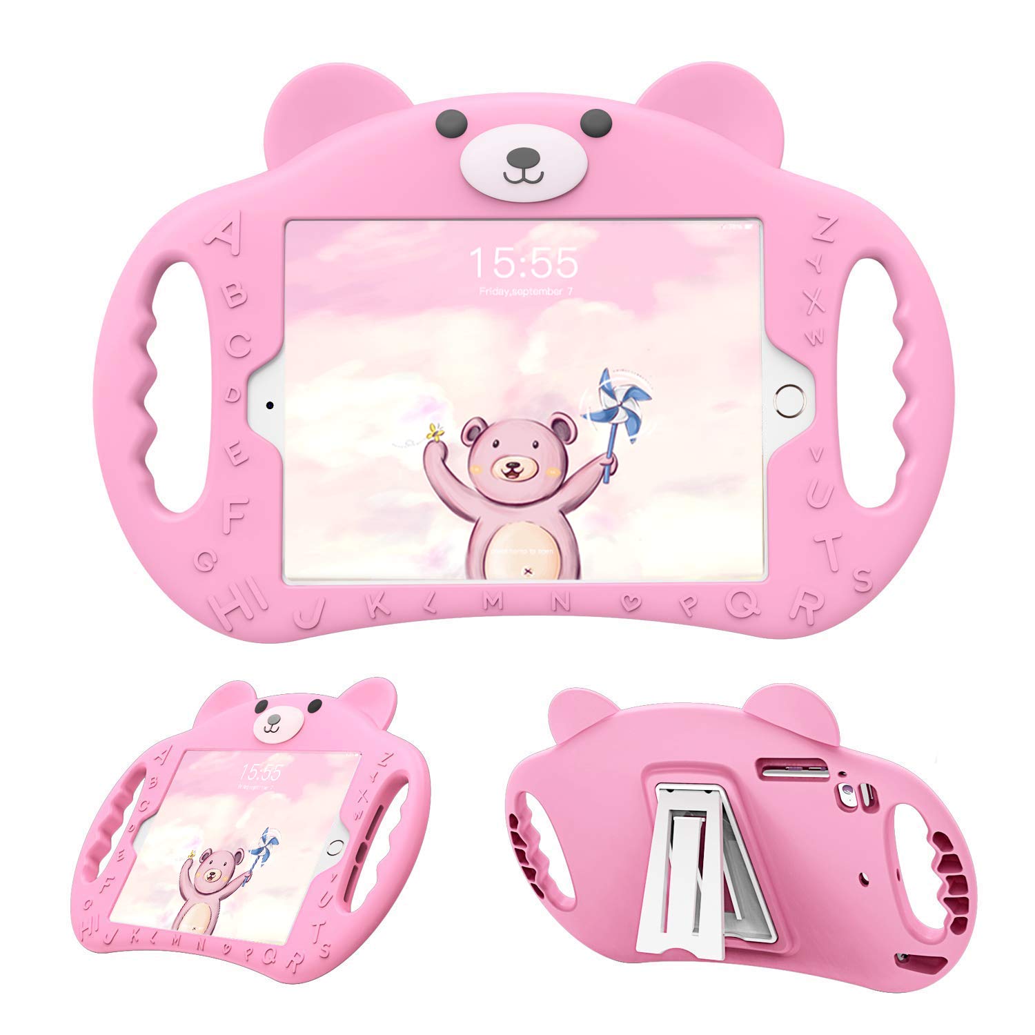 Shockproof Kids iPad Case for iPad Air 1/2 & iPad Pro 9.7 (5th/6th Gen) - Heavy Duty Protective Silicone Cover with Handle Stand for Boys & Girls - Compatible with Apple iPad Air 9.7 2017/2018 Models (Pink) - Perfect for School, Travel & Home Use