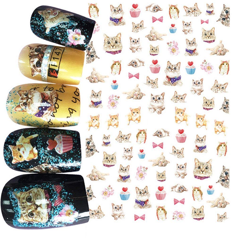 Cute Kitty with Bows Nail Stickers - Over 50 Adhesive Nail Decals for Cat Lovers | Perfect for DIY Manicures, Nail Art, and Gift Giving