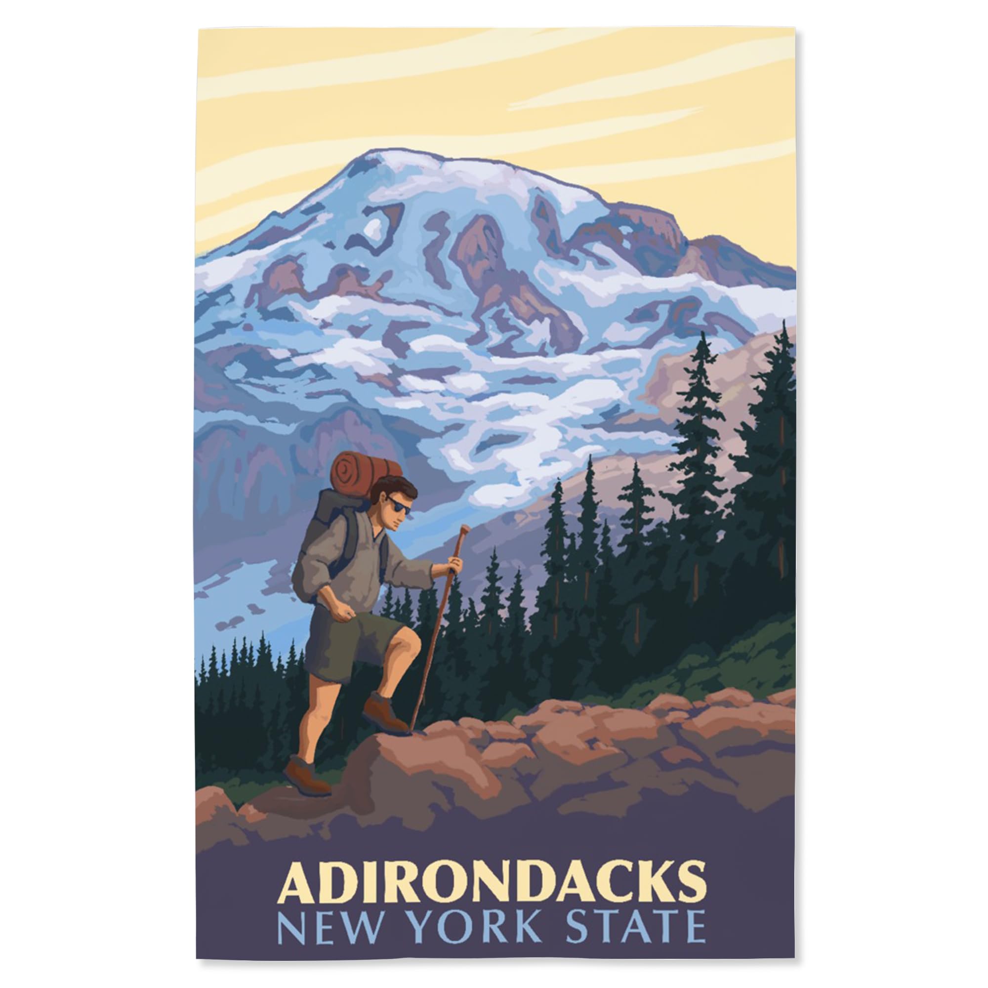 Lantern Press 16x24 Inch Giclee Print - Adirondacks New York Mountain Landscape with Hikers - Premium Wall Art for Living Room, Bedroom & Office Decor