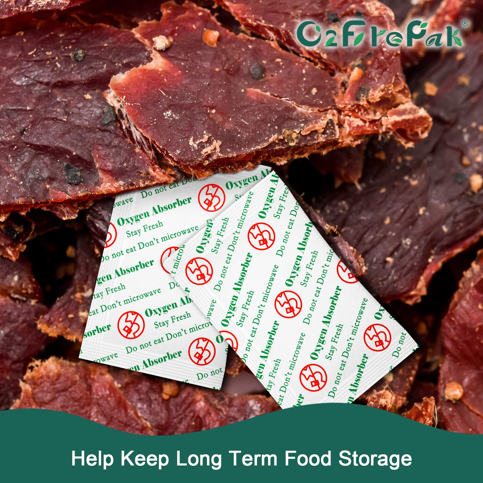 O2frepak 50CC (300-Pack) Food Grade Oxygen Absorber Packets - 3X Absorption Capacity with Oxygen Indicator - Ideal for Homemade Jerky, Vacuum Sealing & Long Term Food Storage - Perfect for Meal Prep, Emergency Kits & Pantry Organization