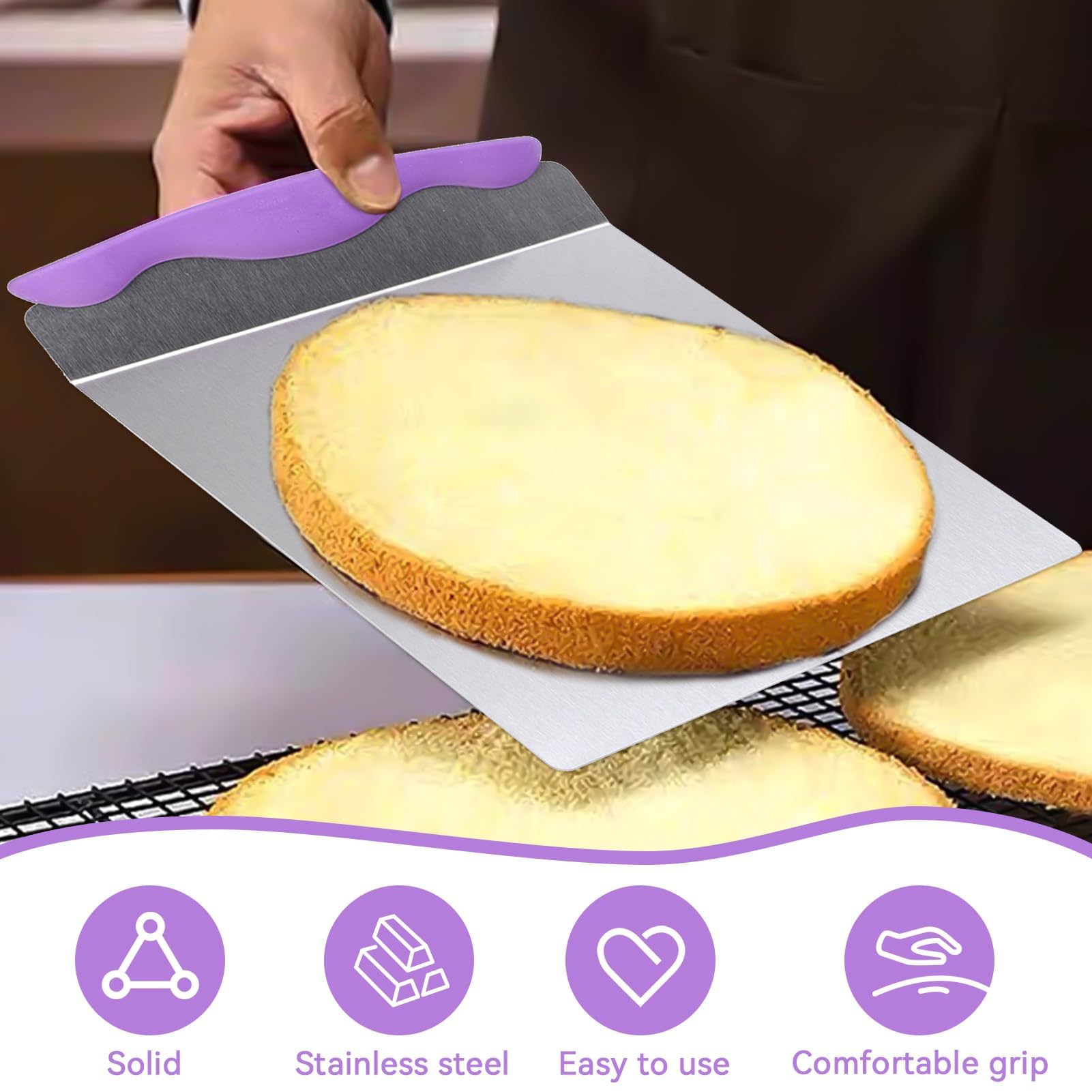 2 Pack Stainless Steel Cake Lifter & Pizza Transfer Tray - Heavy Duty Baking Spatula for Moving Cakes, Pies, Bread & Pastries - Perfect for Home Kitchens, Bakeries & Catering Services