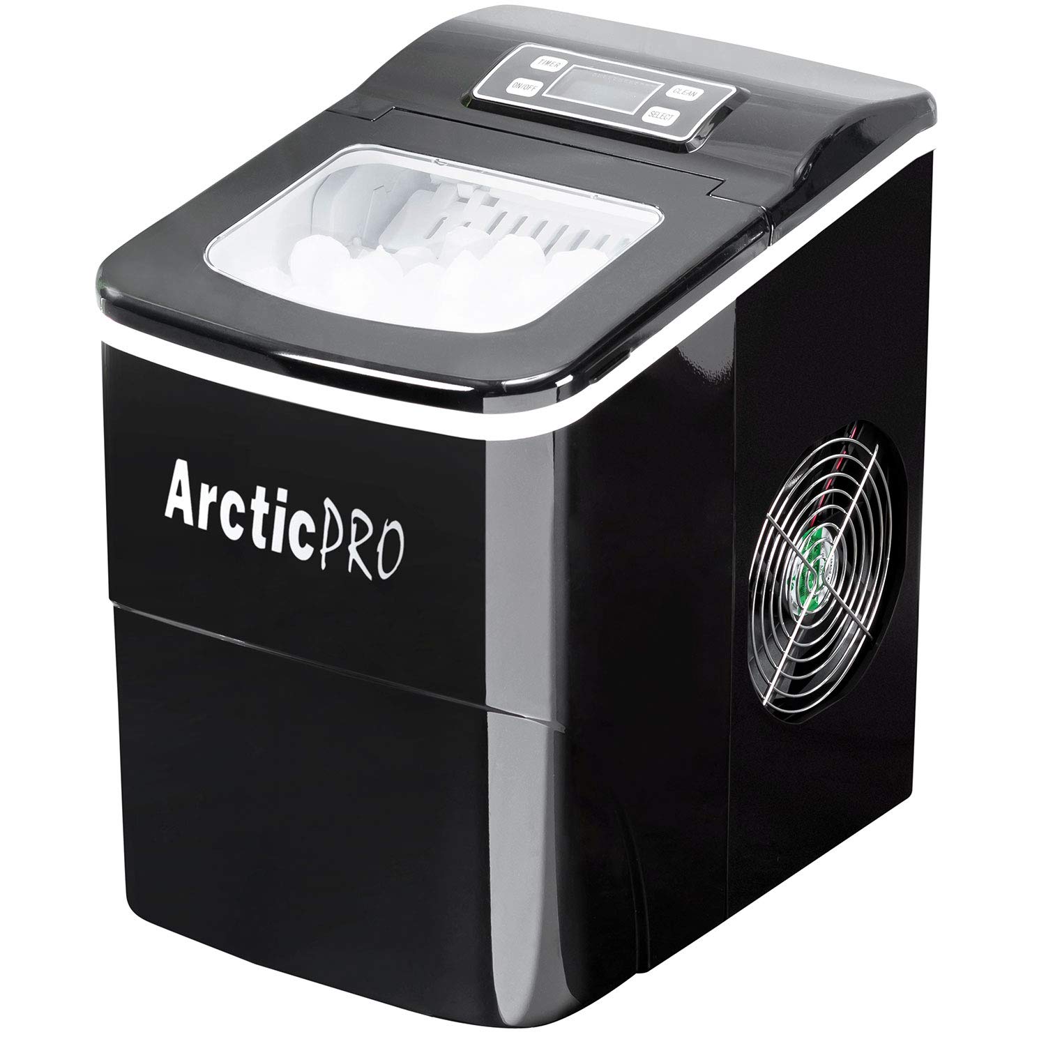Arctic-Pro Portable Digital Ice Maker Machine with Ice Scoop - 26 lbs Daily, First Ice in 6-8 Minutes, Small/Large Cube Options - Perfect for Home Kitchen, Office, RV, Camping, Parties & Bars (Black, 11.5x8.7x12.5 Inches)