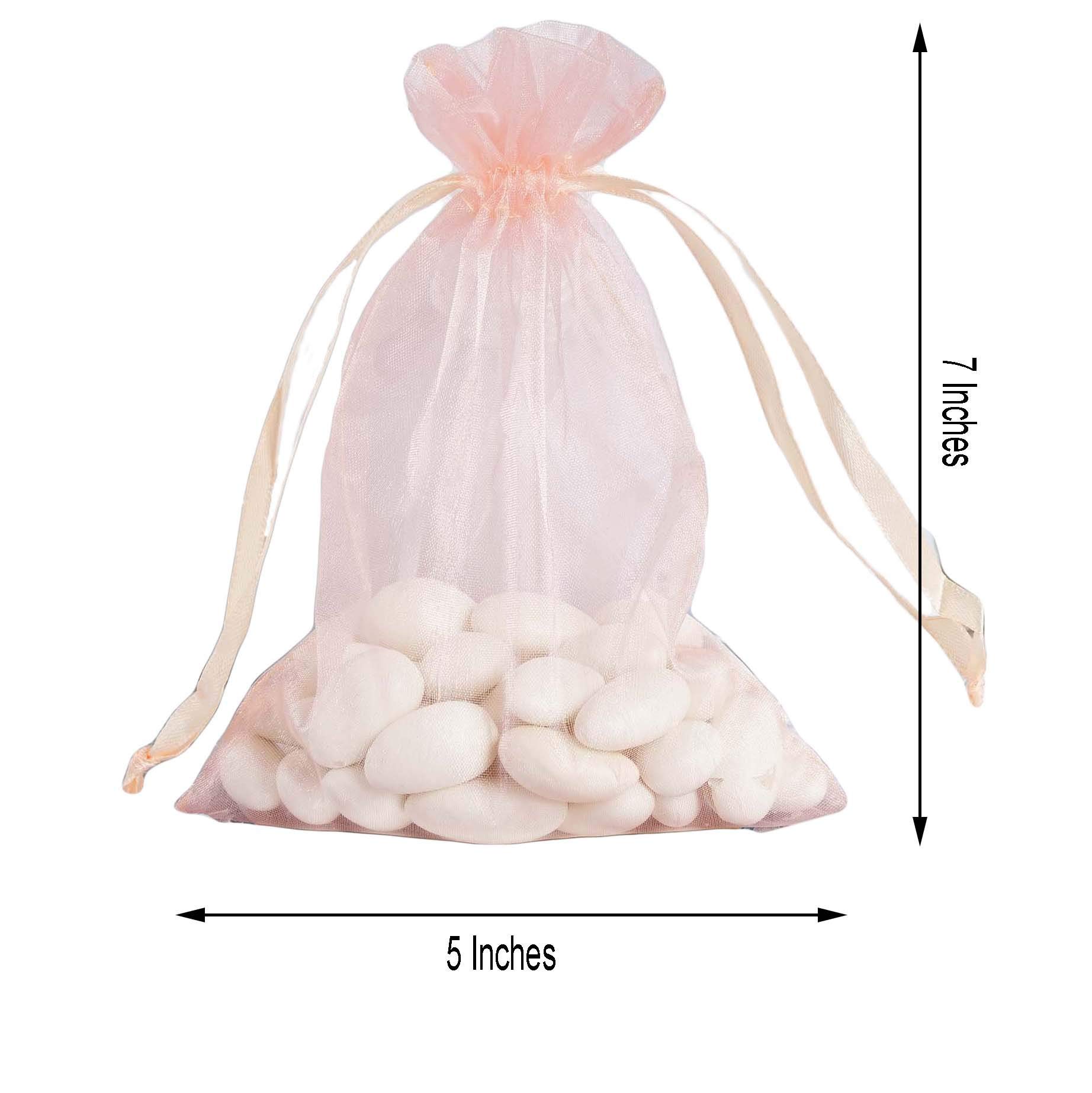 50 Pcs 5x7 Inch Blush Organza Drawstring Bags - Wedding Favors, Jewelry Pouches, Candy Gift Bags for Bridal Showers, Baby Showers & Party Decorations