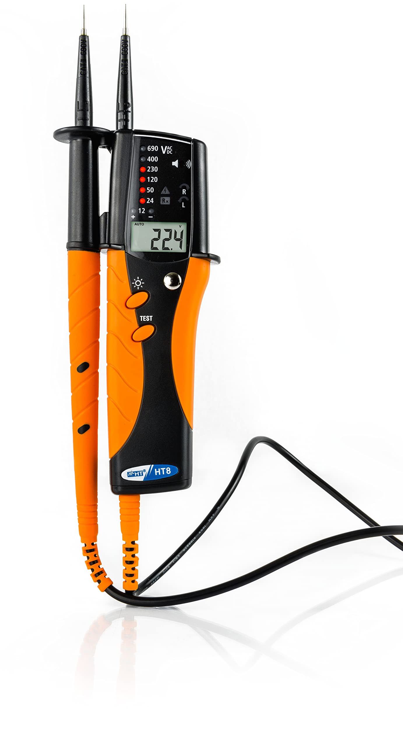 HT Instruments HT8 2-Pole Multifunction Electrical Tester with LED/LCD Display - Perfect for Electricians, HVAC Technicians & Home Electrical Safety Testing