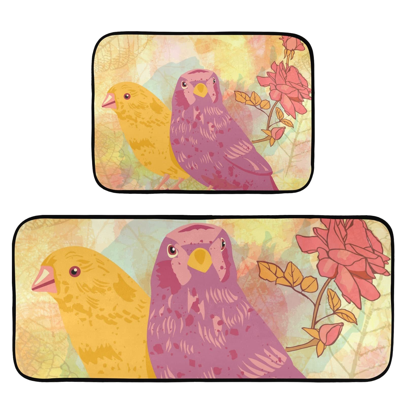Romantic Birds Kitchen Mat Set of 2 - Anti-Fatigue Non-Slip Washable Cushioned Foam Rugs - Comfort Standing Mats for Farmhouse, Laundry & Kitchen - Perfect for Home, Office & High-Traffic Areas