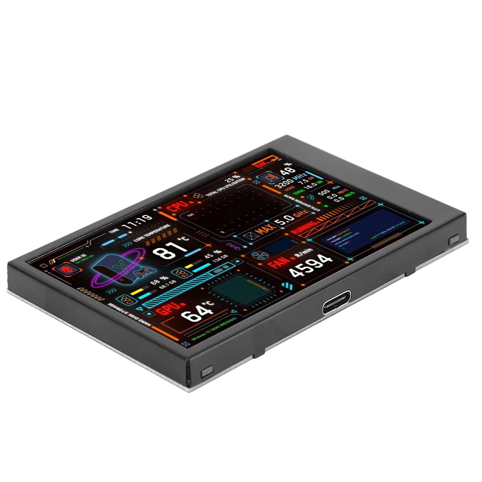 VBESTLIFE 3.5in IPS PC Temperature Monitor with Dual USB Ports - Mini Screen Sensor Panel Display, Visual Theme Editor, CPU/GPU/RAM/HDD Data Monitor - Perfect for Gaming PC Setup & System Monitoring