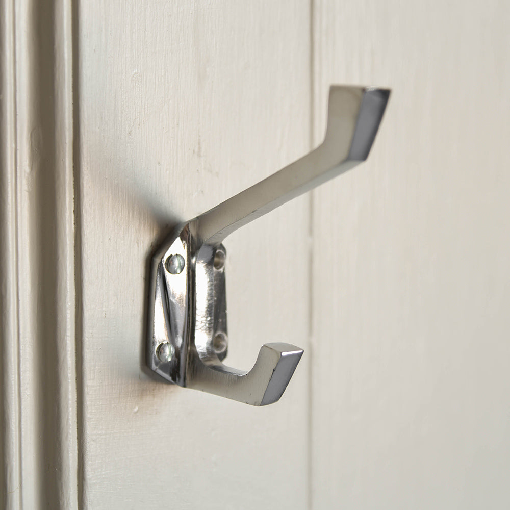 Vintage Art Deco Wall Coat Hook - Chrome Plated Brass Hanger for Entryway, Bathroom & Bedroom Organization