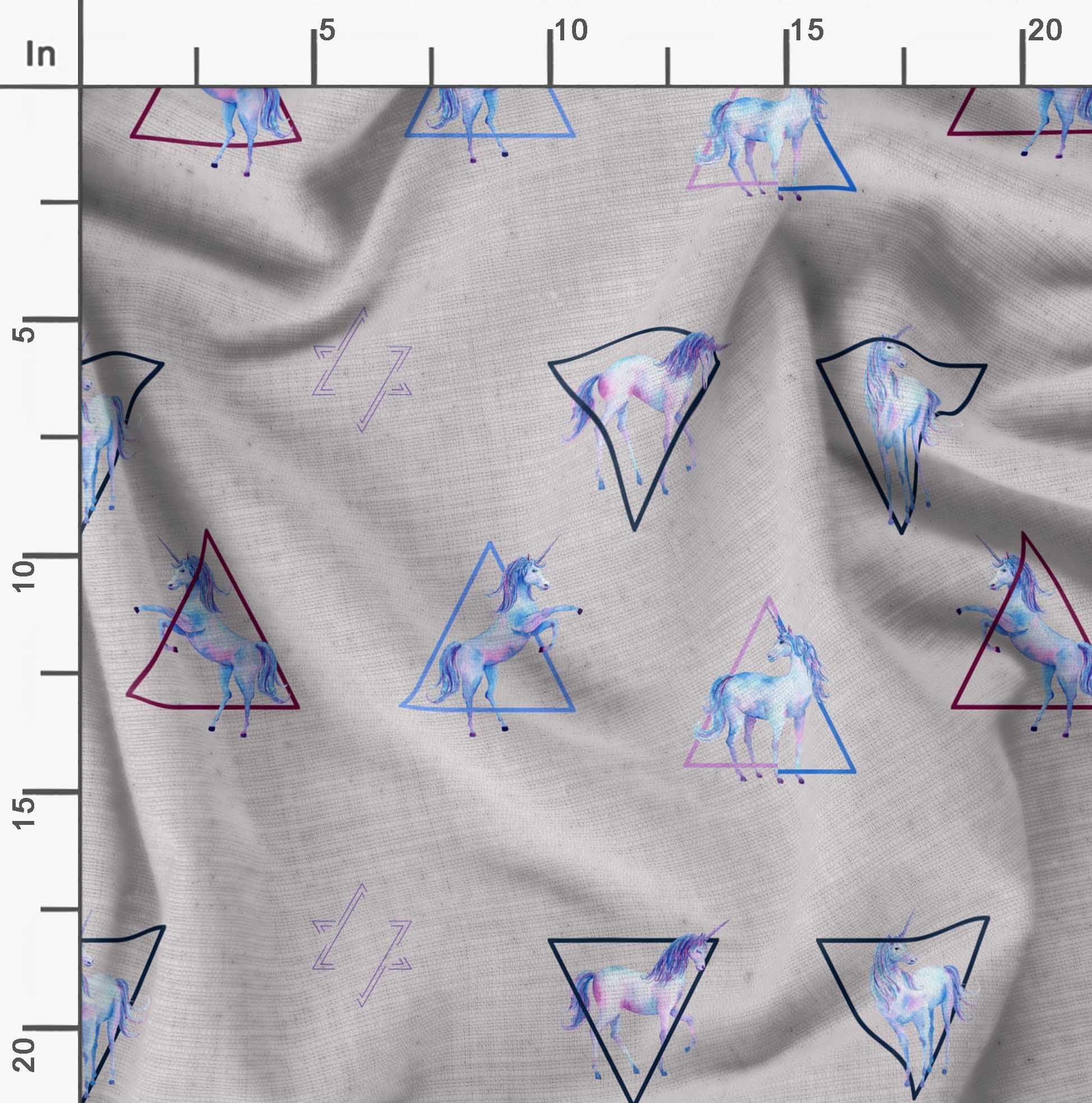 Soimoi Moss Georgette Gray Fabric by The Yard - 42 Inch Wide Geometric Printed Fabric with Unicorn & Triangle Patterns for DIY Crafts, Dressmaking, Home Decor & Costume Design - Whimsical Playful Material for Creative Sewing Projects