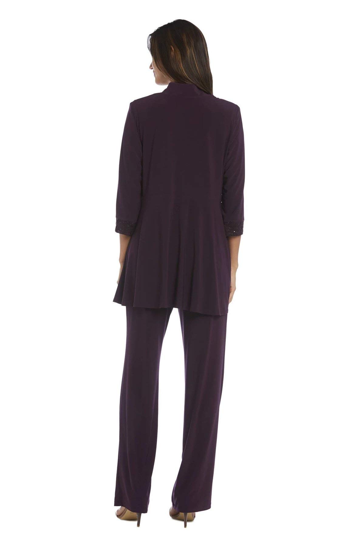 R&M Richards Plus Size Women's Pant Suits for Weddings - Mother of The Bride Formal Pantsuit in Plum, Size 14 Plus | Elegant Wedding Guest Outfit & Special Occasion Attire