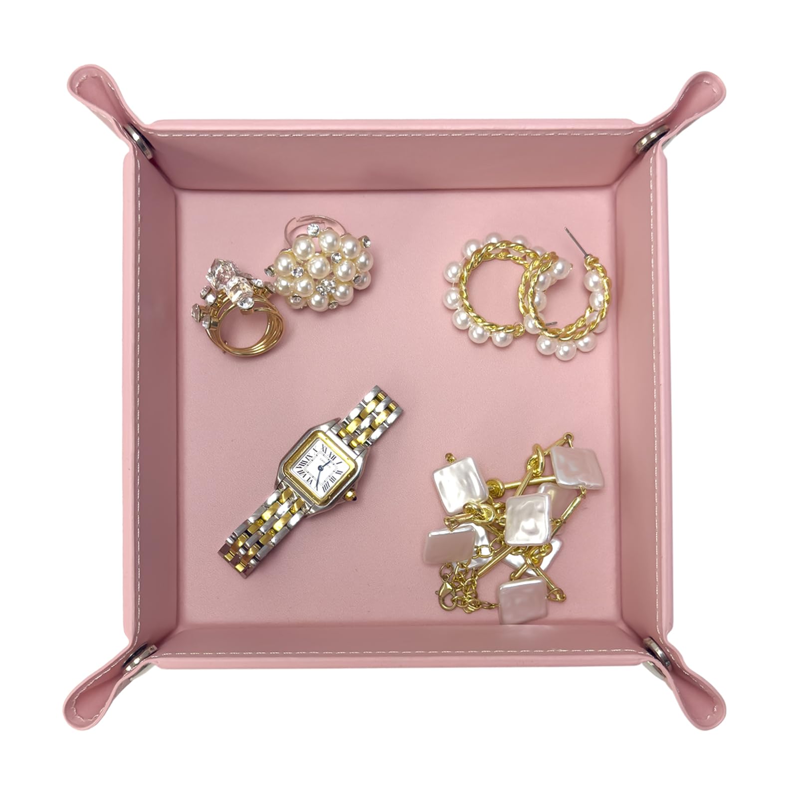 UnionBasic Small Valet Tray - Jewelry Organizer for Rings, Watches & Earrings | Entryway Catchall for Keys, Coins & Change | Nightstand Bedside Valet Holder | Electronic Gadgets & Candy Storage | Perfect for Home, Office & Travel Use - Candy Pink