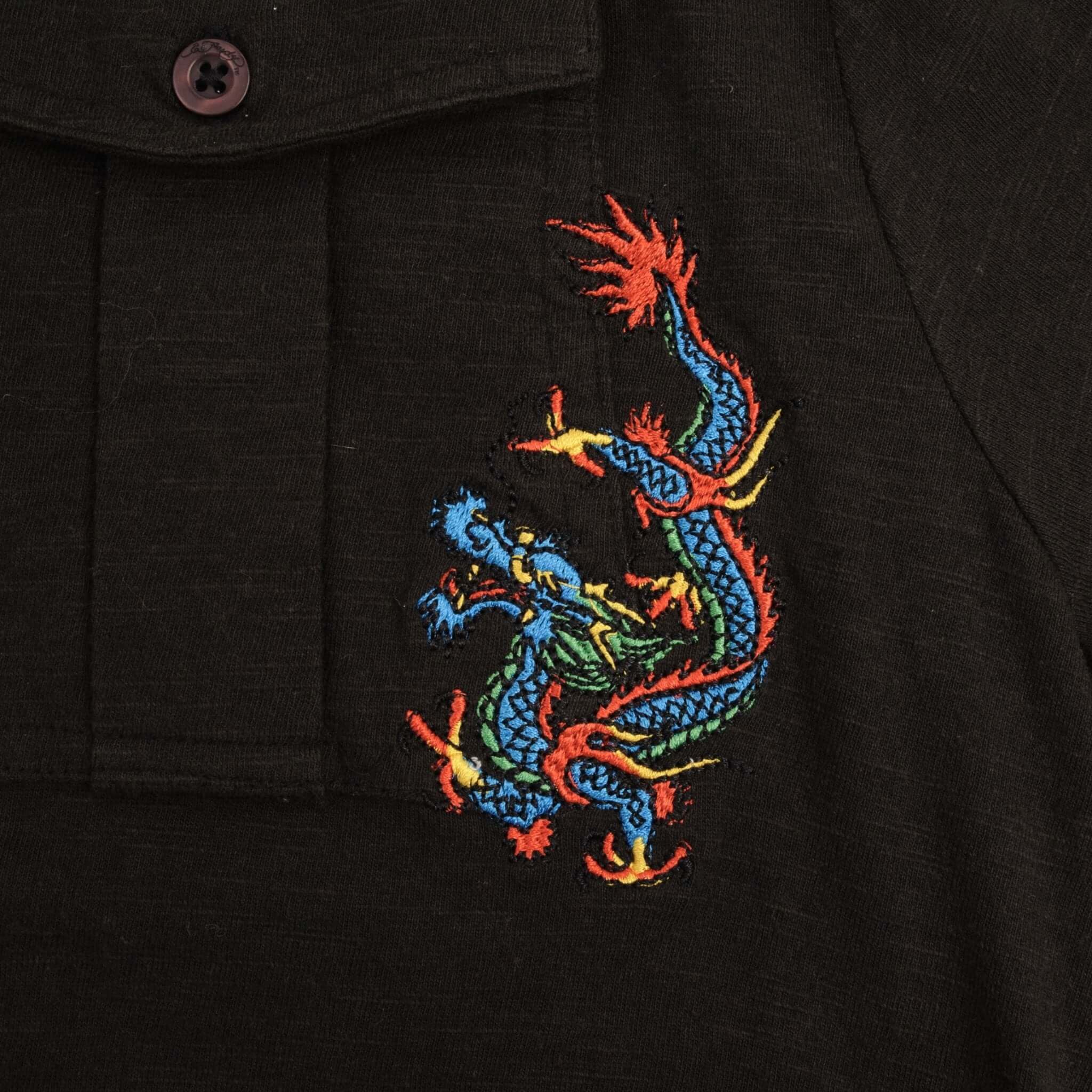 Vintage Ed Hardy Dragon Embroidered Polo Shirt Men's XL - 2000s Retro Style Deadstock for Casual Wear & Street Fashion