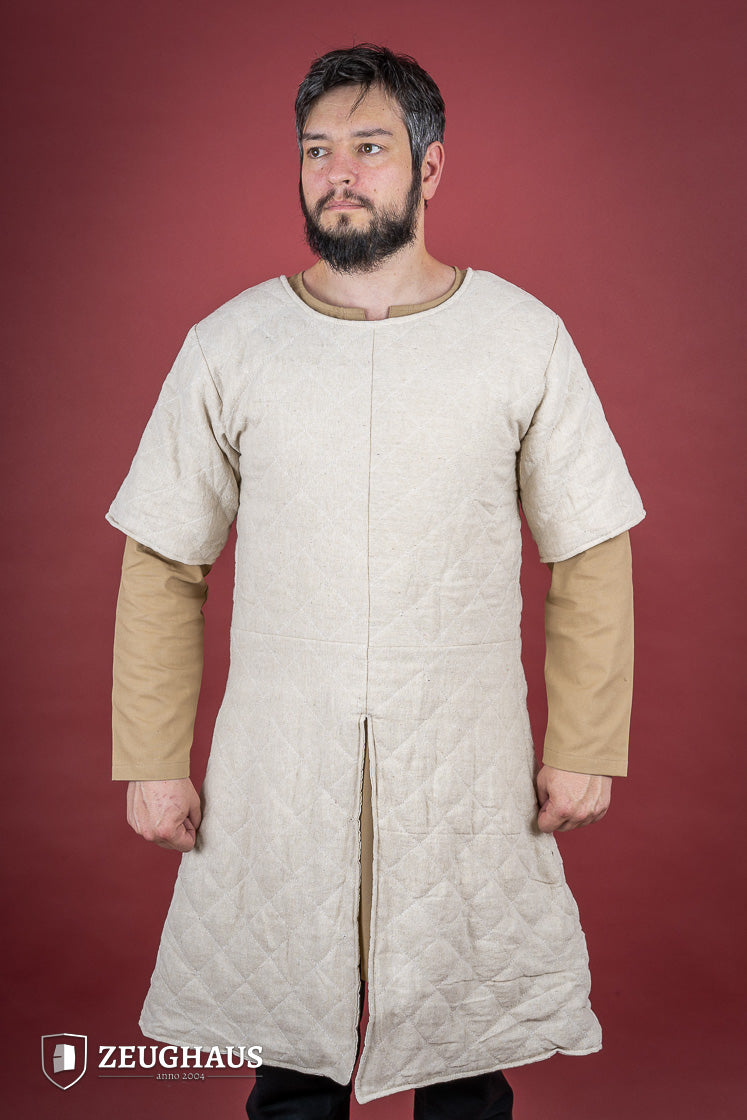 Medieval Short Sleeve Gambeson - Natural Cotton Linen Armor for LARP, Cosplay & Historical Reenactment | Perfect for Renaissance Fairs & SCA Events