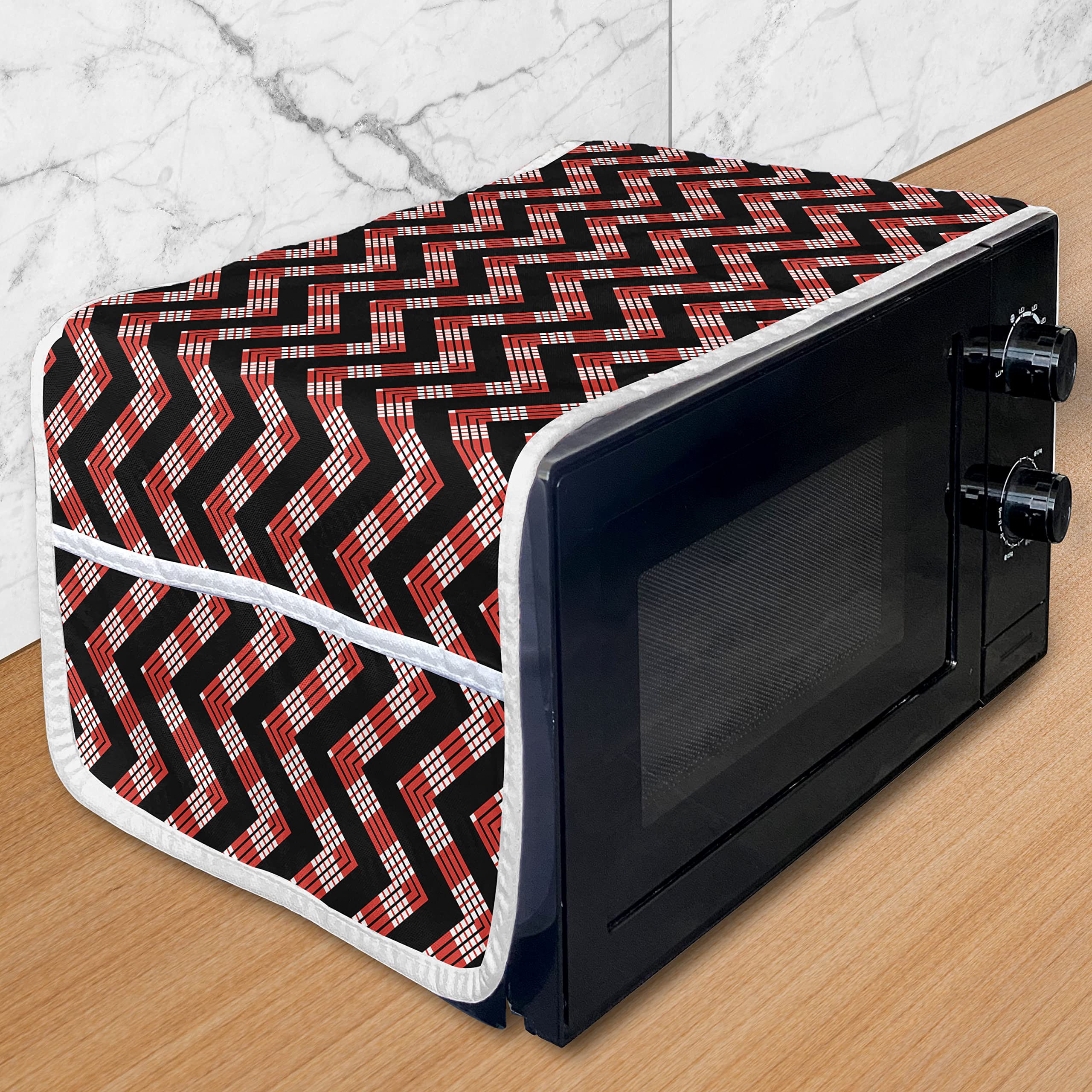 Lunarable Chevron Microwave Oven Cover - Waterproof Kitchen Organizer with Pockets, 36