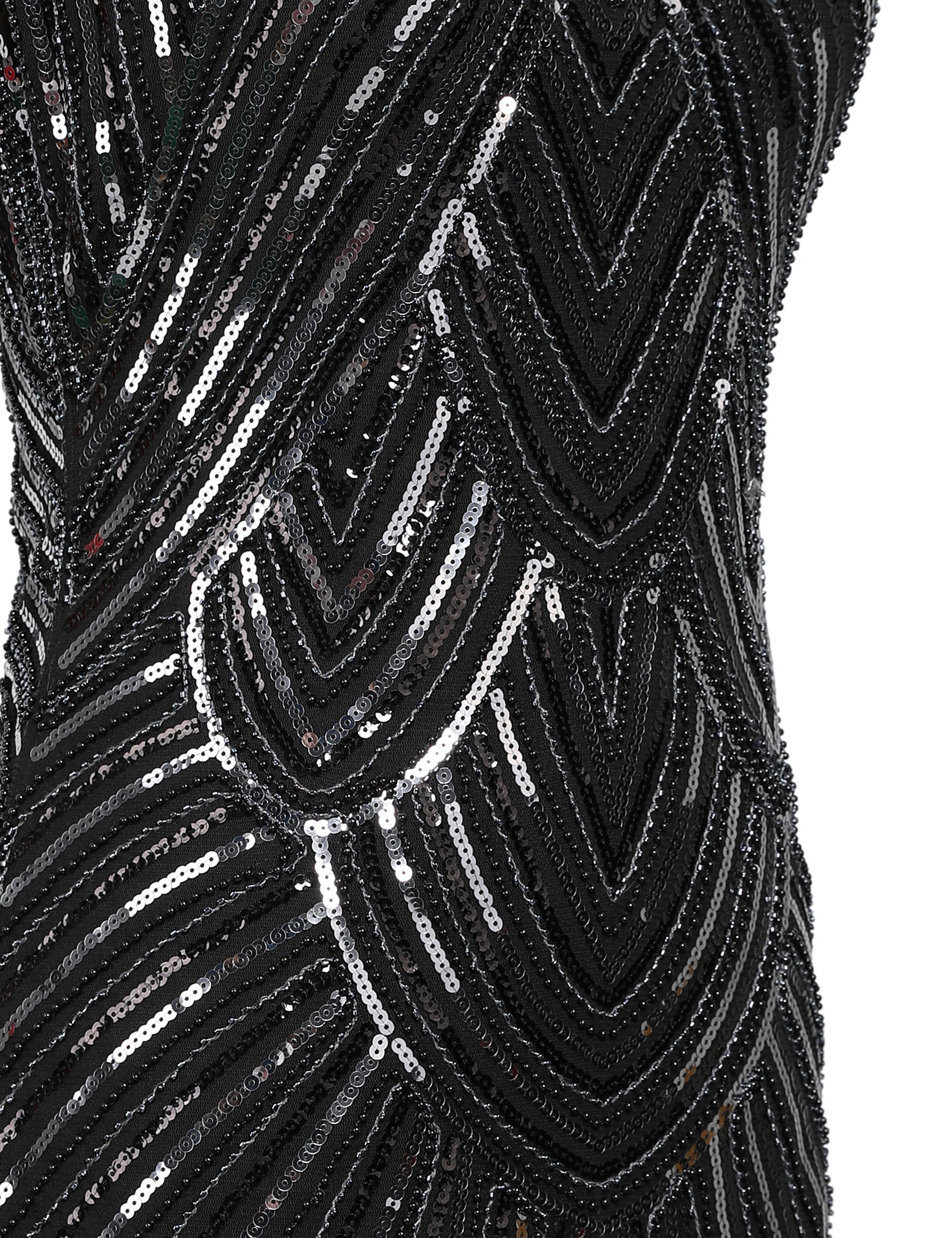 Vintage 1920s Flapper Dress with Sequin Beading & Tassel Hem - V-Neck Gatsby Cocktail Dress for Women - Perfect for Roaring 20s Parties, Halloween Costumes & Jazz Age Themed Events