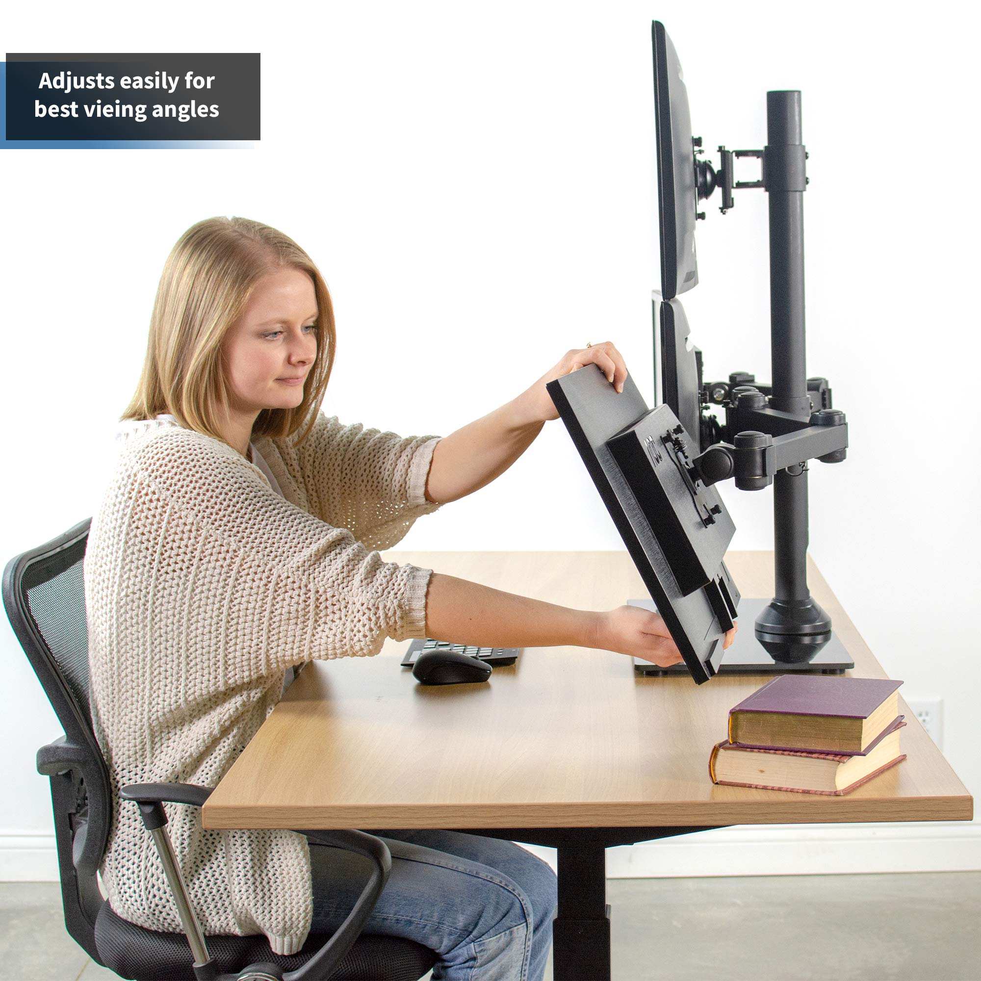 VIVO Black Steel Quad Monitor Stand for 4 Screens up to 24 inches - Heavy Duty Adjustable Free Standing LCD/LED Computer Display Mount STAND-V004TG - Perfect for Home Office, Gaming Setup & Multi-Tasking Workspace
