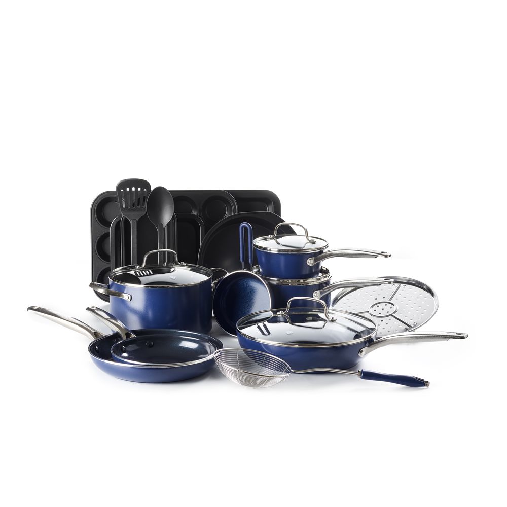 Blue Diamond 20-Piece Ceramic Nonstick Cookware Set - PFOA Free, Oven & Dishwasher Safe - Perfect for Frying, Boiling & Baking - Ideal for Home Kitchen & Restaurant Use