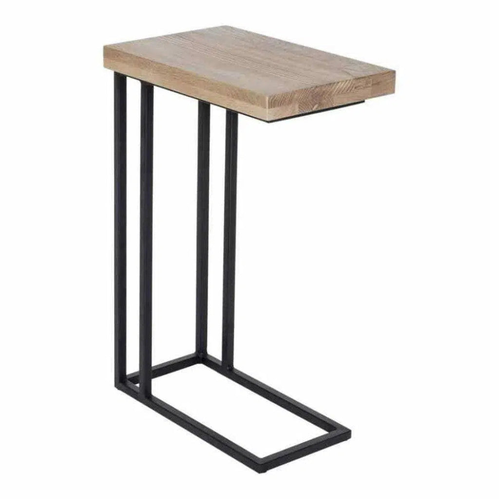 16 Inch C-Shaped Side Table - Natural Wood End Table for Living Room, Bedroom, or Office - Perfect for Small Spaces, Reading Nook & Coffee Cup Holder