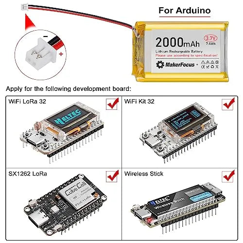 3.7V 2000mAh 1S Lipo Battery with Protection Board - Rechargeable Lithium Battery Pack for Arduino, NodeMCU, ESP32 (4pcs) - Includes Micro JST 1.25 Plug & Rubber Insulation Tape | Perfect for DIY Electronics, Robotics & RC Projects