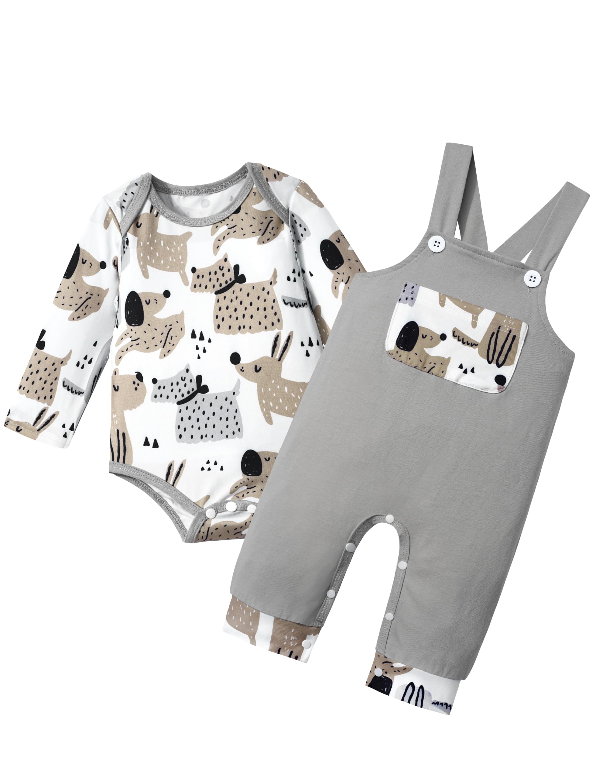 Adorable Baby Boy Clothes - Long Sleeve Animal Print Romper & Plaid Overalls Jumpsuit | Cute Outfits for Newborns & Infants | Perfect for Playtime, Photo Shoots & Special Occasions
