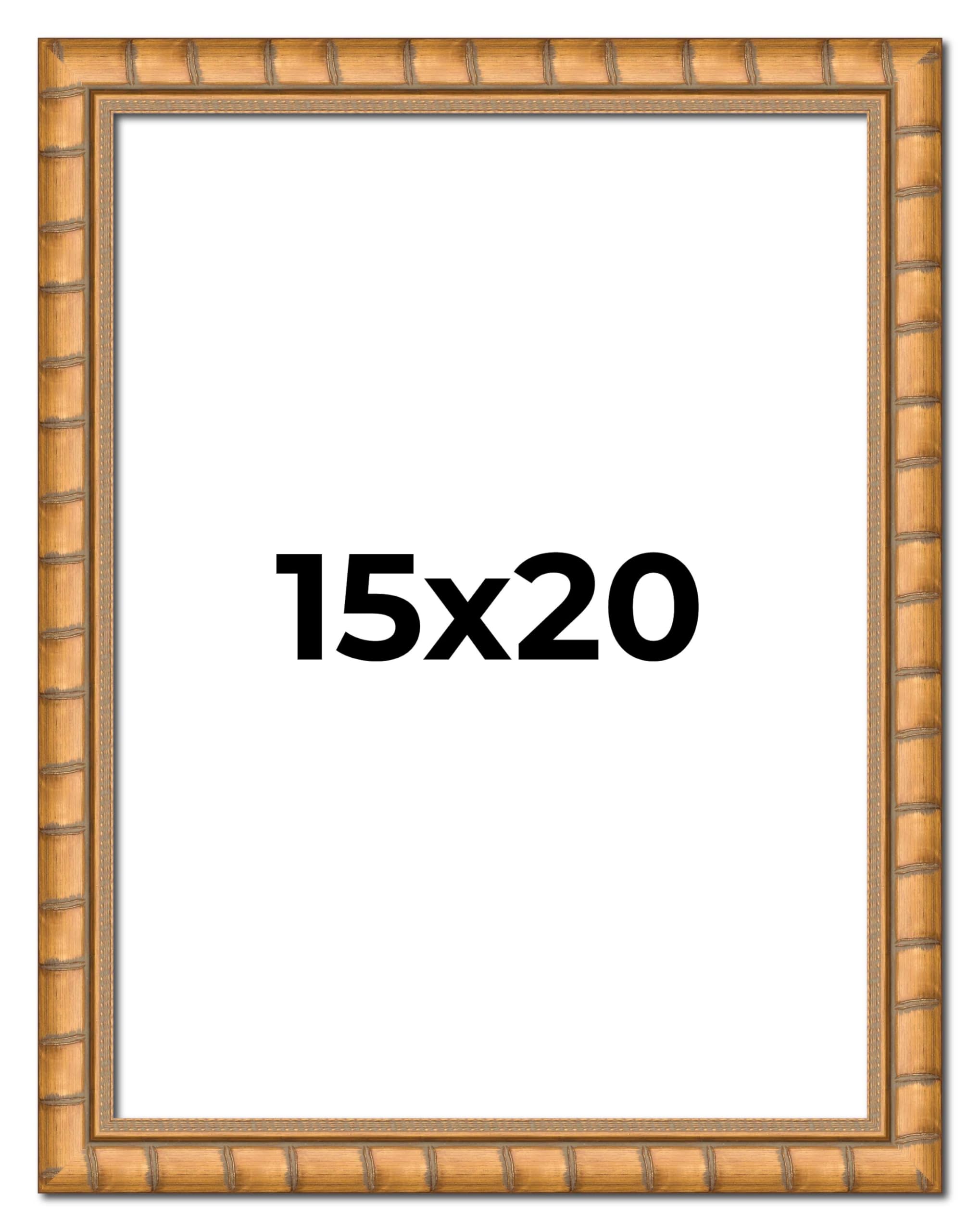 15x20 Gold Real Wood Picture Frame - 1.5 Inch Wide Rustic Bamboo Photo Frame with UV Acrylic, Foam Backing & Hanging Hardware | Perfect for Wall Decor, Family Photos, Art Display & Home Office Decor