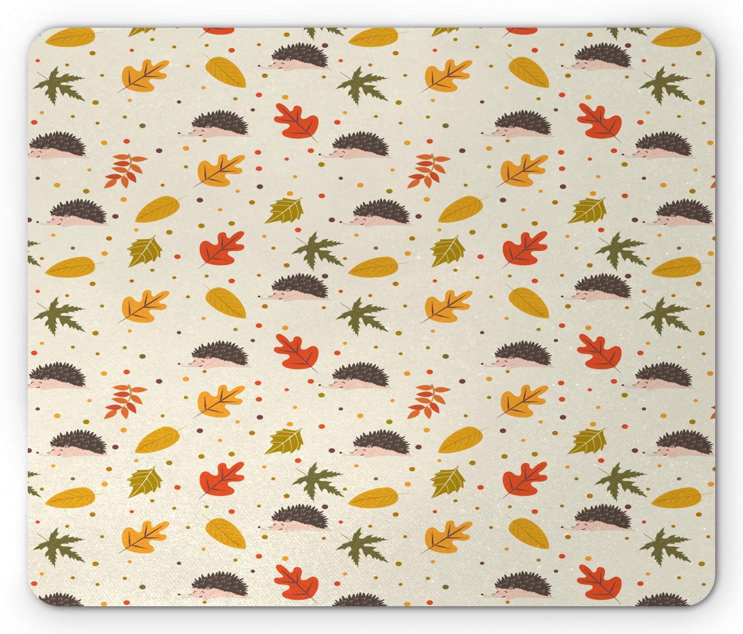 Ambesonne Autumn Mouse Pad - Fall Leaves, Polka Dots & Hedgehogs Design - Non-Slip Rubber Mousepad (Standard Size, Eggshell & Multicolor) for Office, Gaming & Home Computer Use