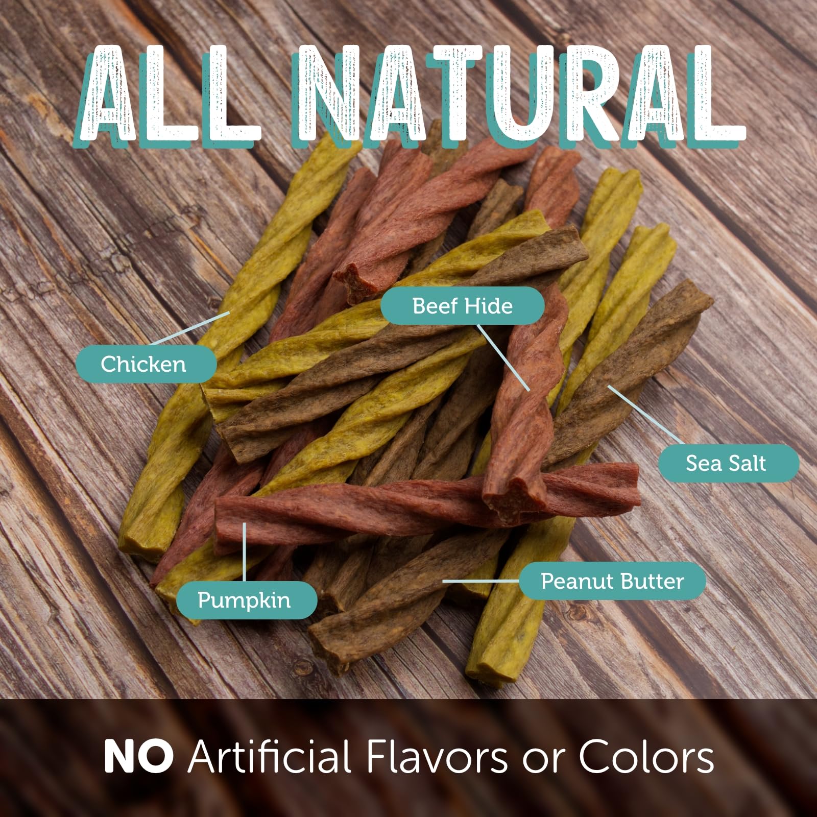 Natural Dental Chews for Large Dogs - Peanut Butter Flavored Twisted Sticks (4 Pack) | Plaque & Tartar Control with Scrubbing Action | Freshens Dog Breath | Ideal for Daily Oral Care & Playtime