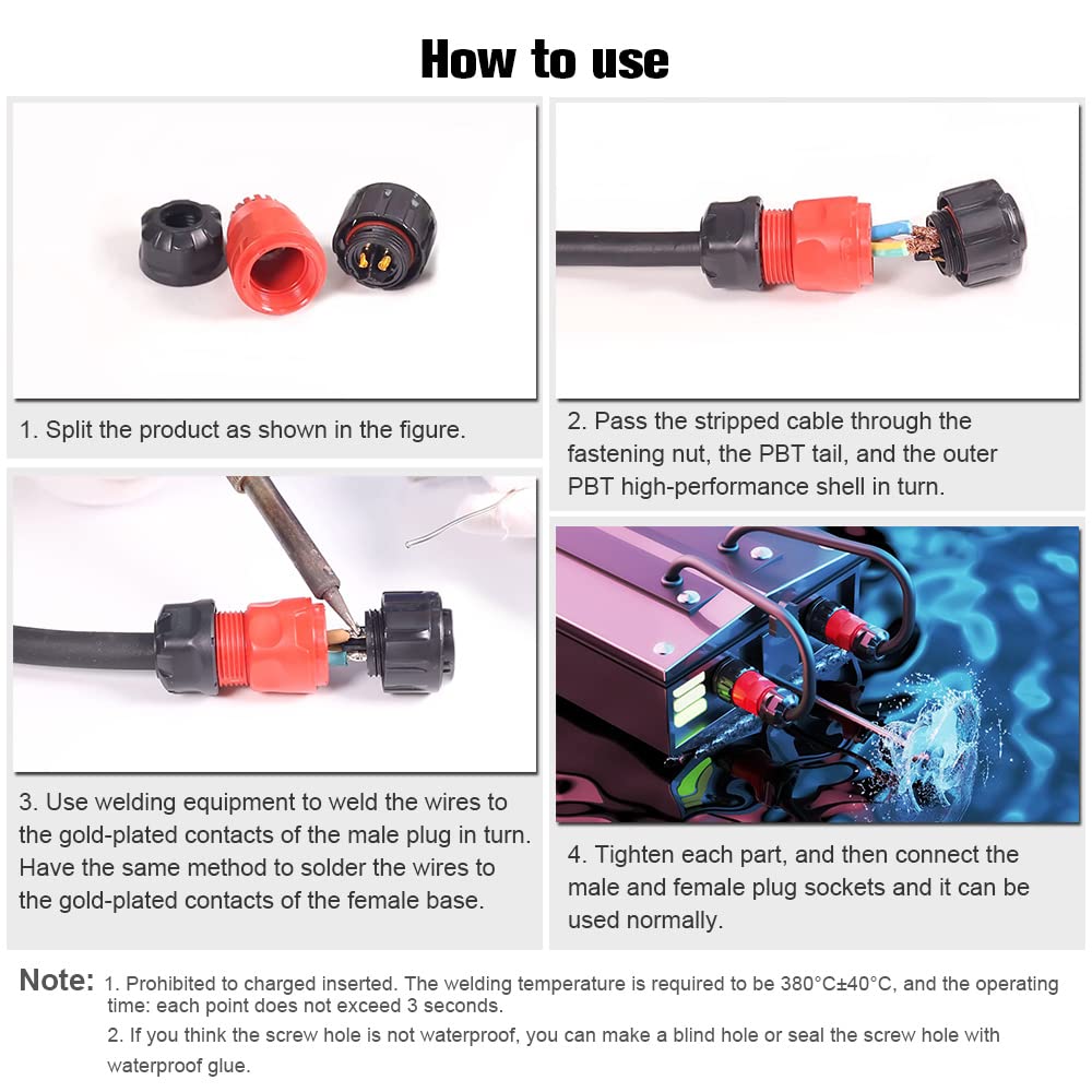 2 Pin Waterproof Solder Wire Connectors - Aviation Plastic Electrical Connectors for Industrial, Power & Automotive Use - Indoor/Outdoor Electrical Wiring Solutions for DIY Projects & Professional Installations