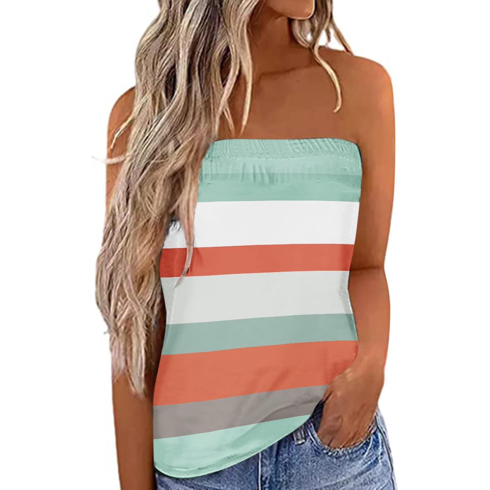 Women's Off Shoulder Tank Tops - Star & Stripes Print Strapless Bandeau Tops for Summer Beach Vacation | Casual Tube Tops for Women, Perfect for Pool Party, Music Festival & Holiday Outfits