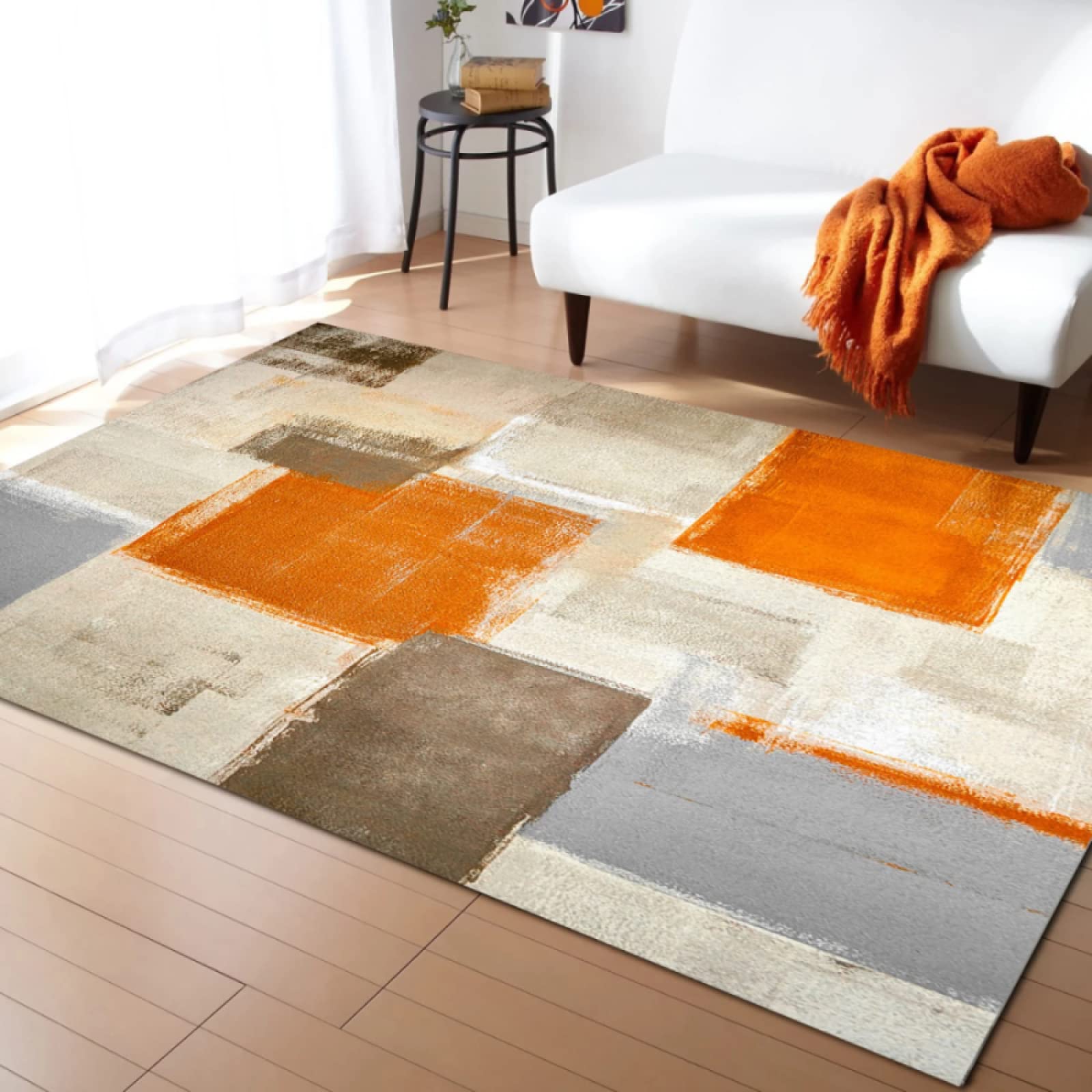 Modern Abstract Square Stitching Area Rug - Eco-Friendly Breathable Non-Slip 5x6ft Living Room Bedroom Rug for Home Office Decor | Perfect for Contemporary Spaces, Dorm Rooms & Cozy Reading Nooks