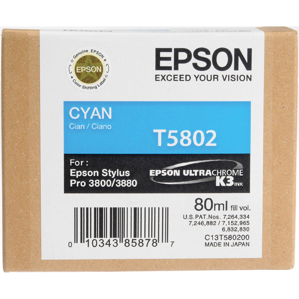 Epson T580200 Ultrachrome Cyan Ink Cartridge - Compatible with Epson 3800/3880 Printers - High-Quality Photo & Graphic Printing for Professional Artists & Photographers