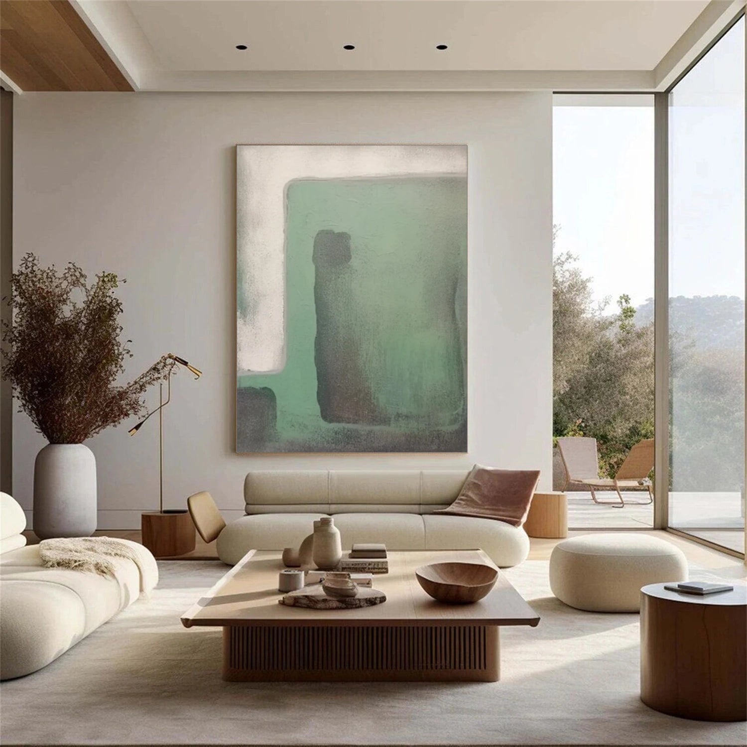 Beige & Green Abstract Wall Art Print #BG122 - Modern Home Decor for Living Room, Bedroom & Office