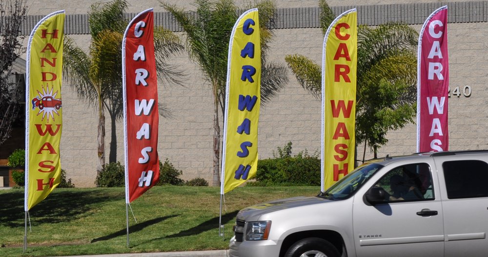 Premium Hand Wash Advertising Feather Banner Swooper Flag with Pole Kit & Ground Stake - Eye-Catching Car Wash Sign for Business Promotion, Gas Stations & Auto Detailing Shops