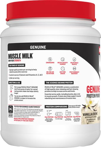 Muscle Milk Lean Muscle Vanilla Creme Protein Powder - 1.93lb (Pack of 1) | High Protein Shake for Muscle Recovery & Weight Gain | Post-Workout, Breakfast & Meal Replacement