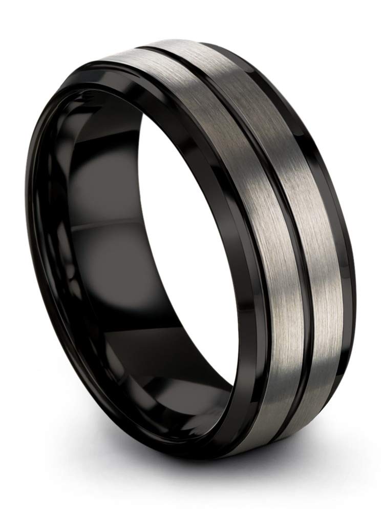 Premium Tungsten Carbide Wedding Band Ring for Men & Women - 8mm Blue, Black, Grey with Center Line, Step Beveled Edge, Brushed/Polished Finish - Custom Engraved Anniversary & Engagement Ring - Perfect for Weddings, Proposals & Special Occasions