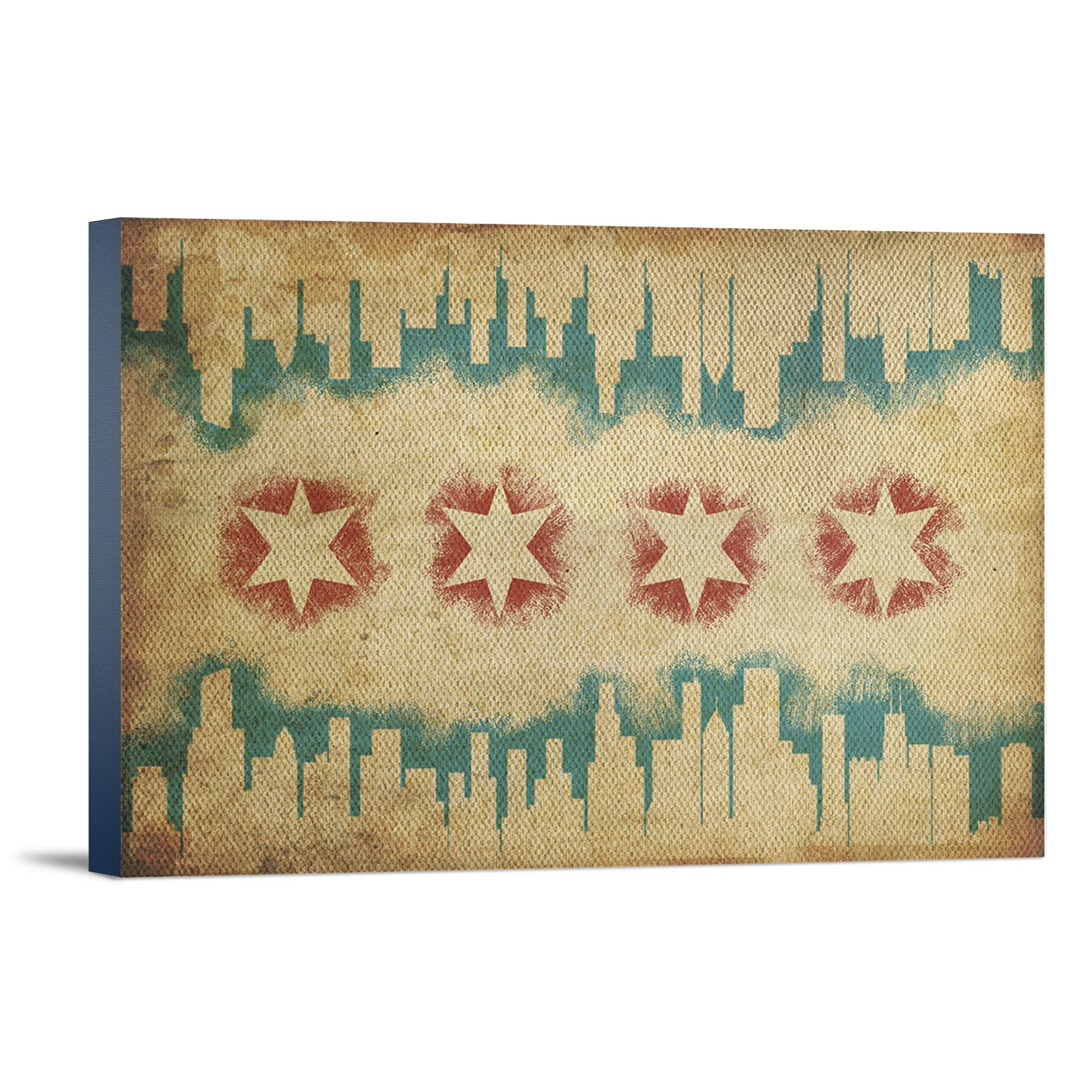 Lantern Press Chicago Illinois Flag and Skyline Tapestry - 12x18 Wrapped Canvas Wall Art Decor - Perfect for Home, Office, and Dorm Room Decoration