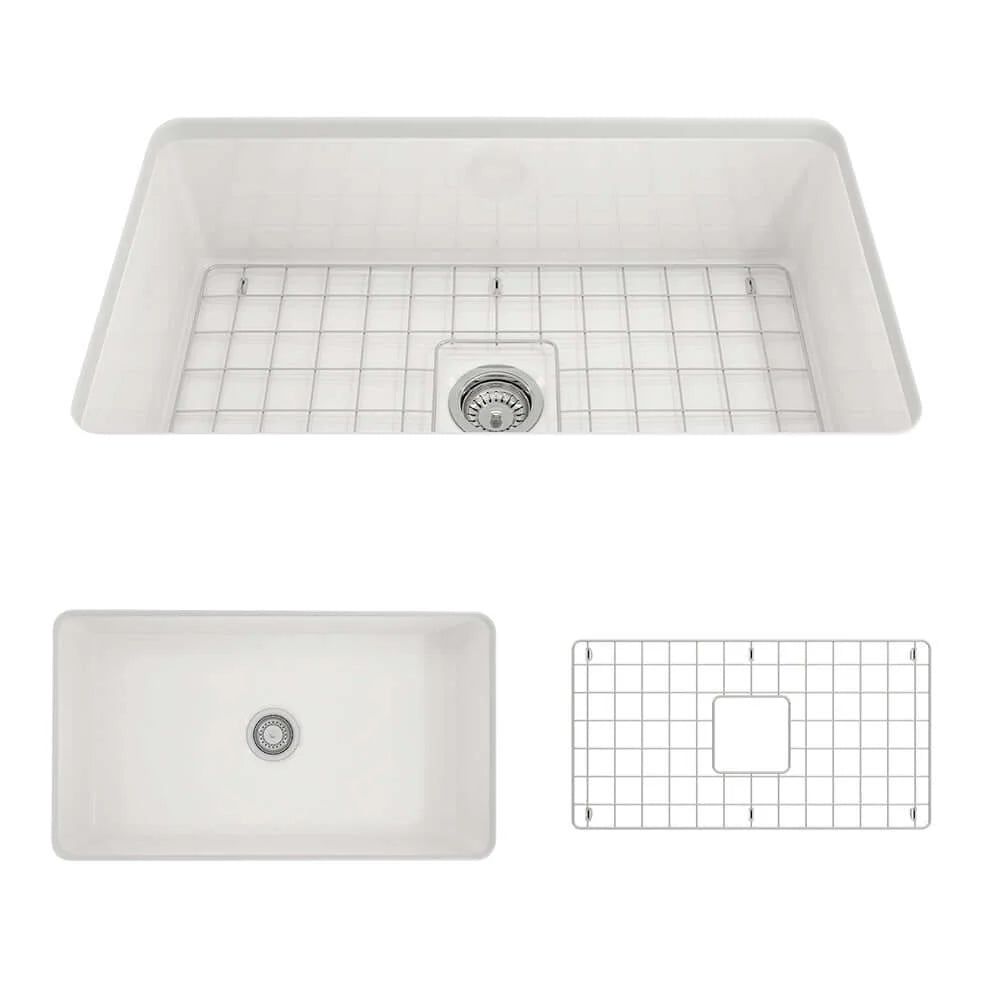 BOCCHI SOTTO 32 Inch Undermount Fireclay Workstation Kitchen Sink Set with Accessories - Perfect for Modern Kitchens, Food Prep, and Dishwashing