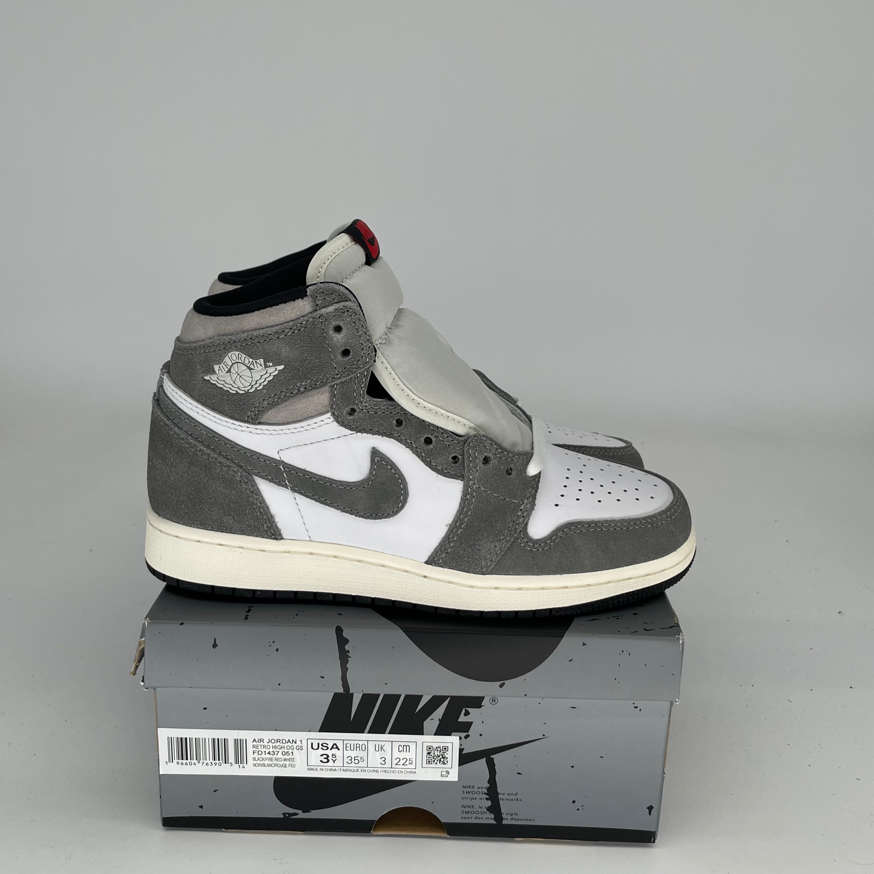 AIR JORDAN 1 WASHED BLACK Sneakers - Size 3.5Y (FD1437-051) - Retro Basketball Shoes for Men & Women - Perfect for Casual Wear, Street Style & Sneaker Collection