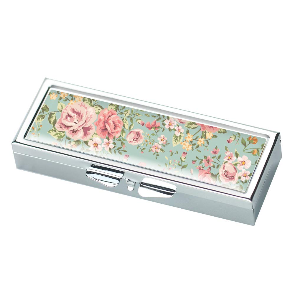 LIZIMANDU 3-Day Pill Organizer - Stainless Steel Rectangle Medicine Box with 3 Compartments, Portable Pill Case for Travel (Blue Rose) | Perfect for Daily Medication, Vitamins, and Travel Essentials