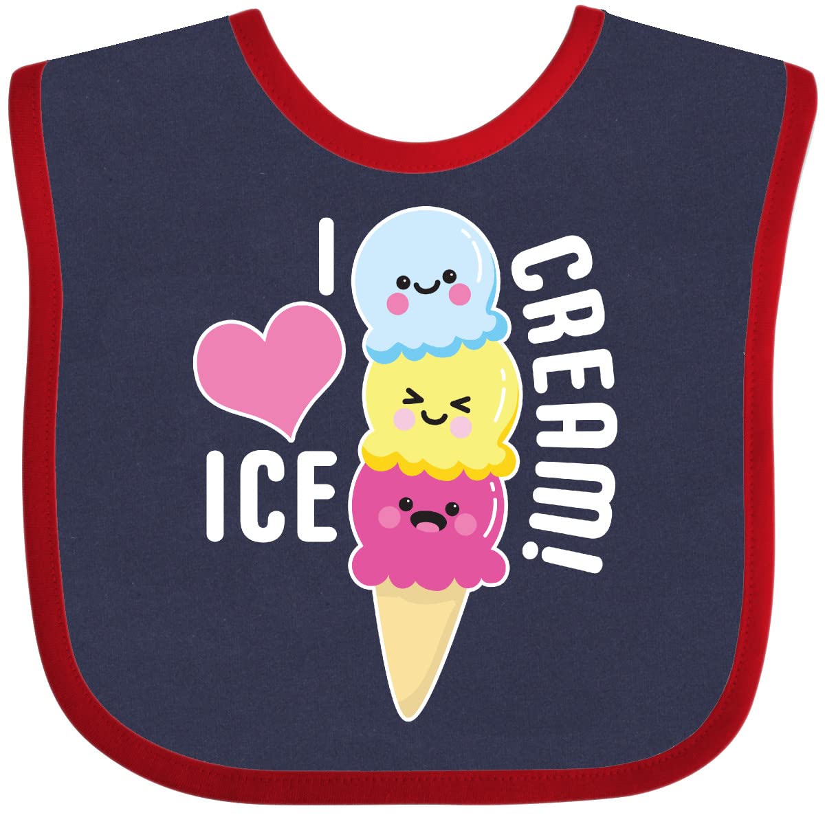 Inktastic I Love Ice Cream Cute Ice Cream Cone Baby Bib - Soft Cotton Drool Bib for Infants & Toddlers - Perfect for Feeding, Teething, and Messy Playtime