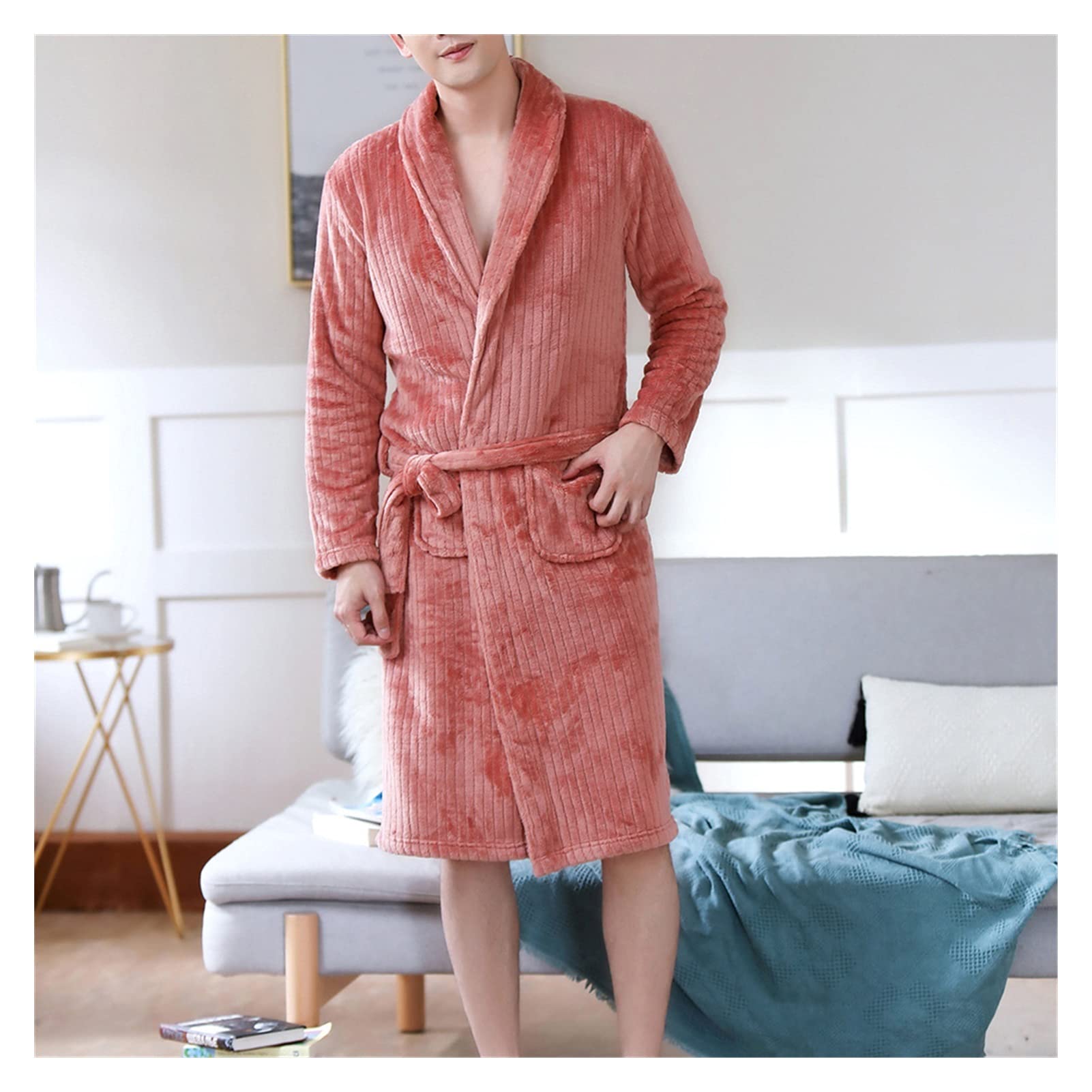 Men's Flannel Nightgown - Soft & Warm Winter Bathrobe for Home, Plus Size, Thickened for Cold Weather - Perfect for Lounging, Sleeping & Relaxation (Color: A, One Size)