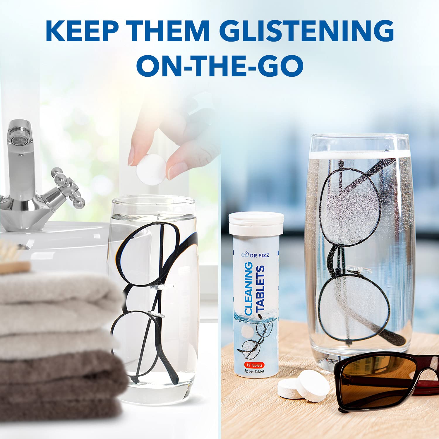 Glass Cleaning Tablets - 12 Pack | Lens Cleaning Tablets for Eyeglasses, Sunglasses & Screens | Removes Dirt, Dust & Smudges | Perfect for Prescription Glasses, Reading Glasses & Phone Screens | Travel-Friendly & Quick Cleaning Solution