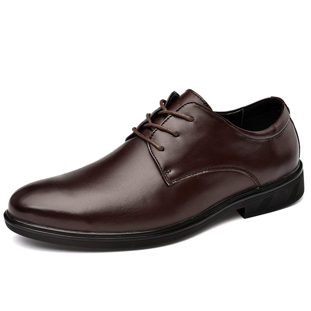 Men's Leather Dress Shoes - Oxford Lace-Up Derby Business Shoes with Anti-Slip Rubber Sole & Round Toe | Cowhide Formal Shoes for Office, Wedding & Professional Occasions