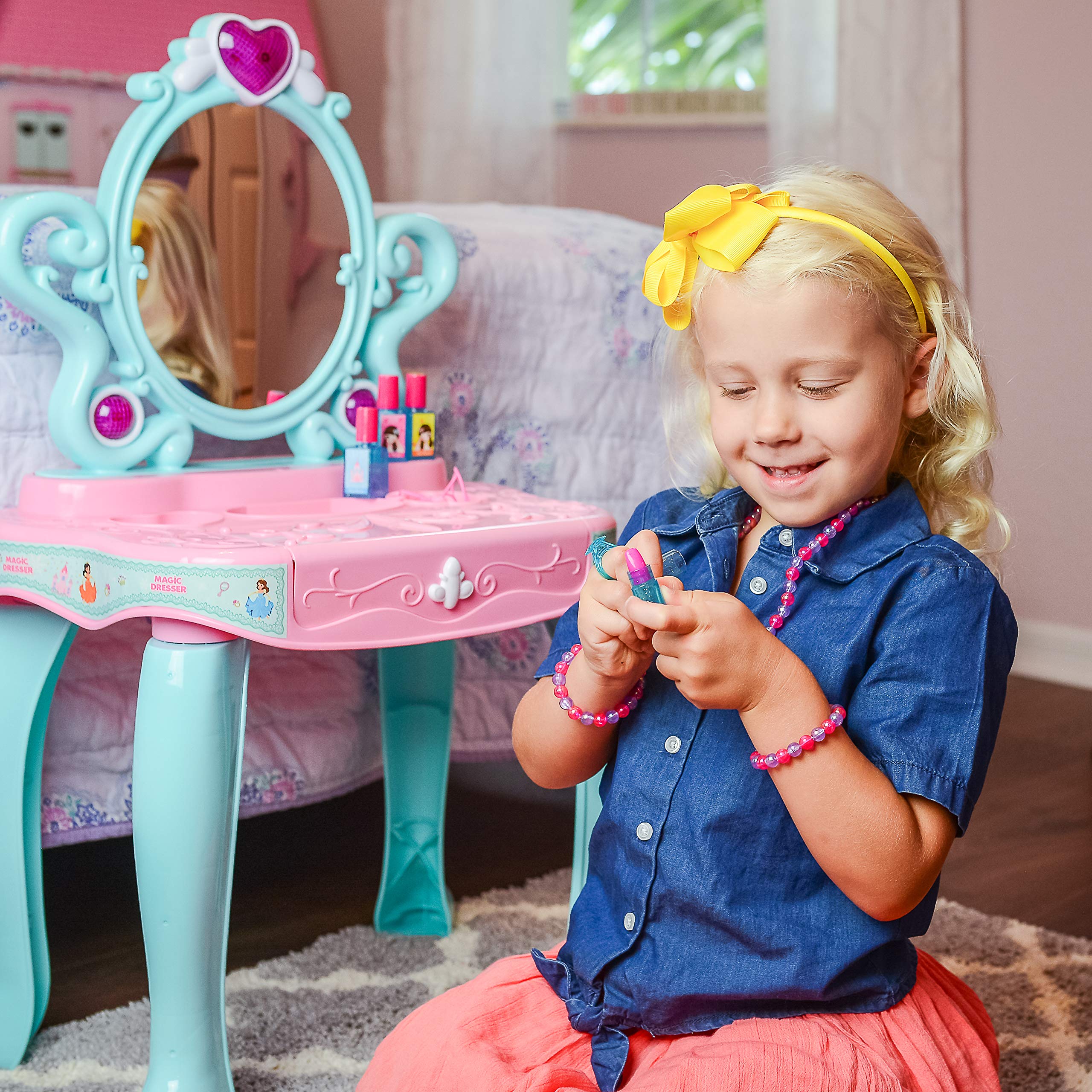 Girls Makeup Vanity Set with Mirror & Piano - Toddler Beauty Playset for Pretend Play