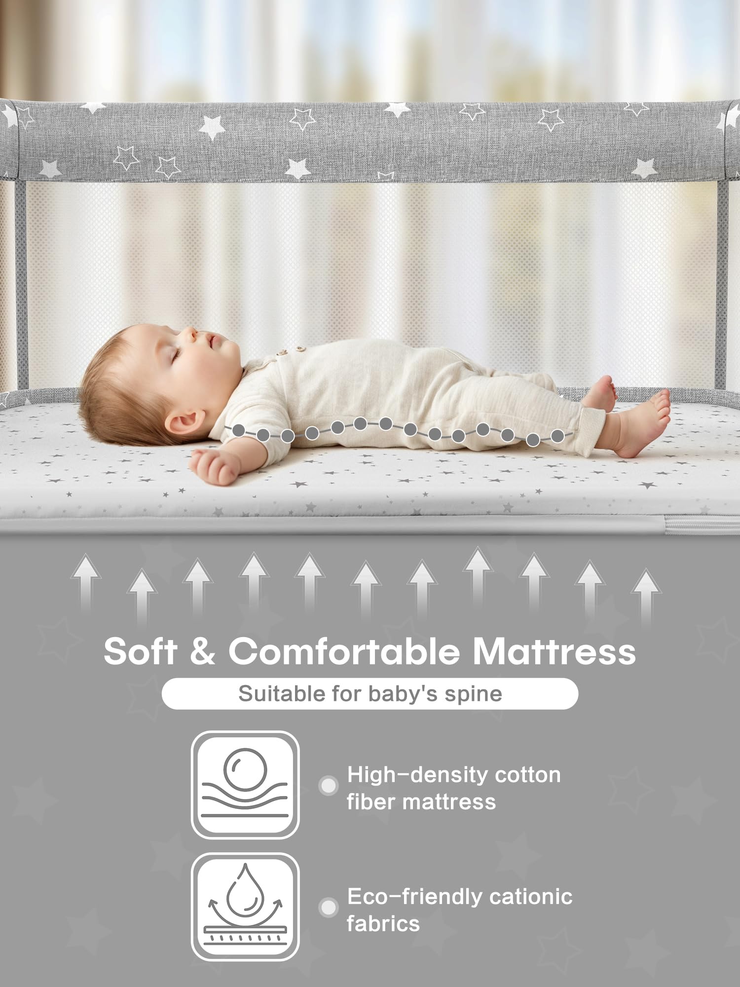 Portable Adjustable Height Baby Bassinet Bedside Sleeper with Mattress & Wheels - All Mesh Breathable Crib for Newborns - Perfect for Co-Sleeping, Nursery, Bedroom & Travel