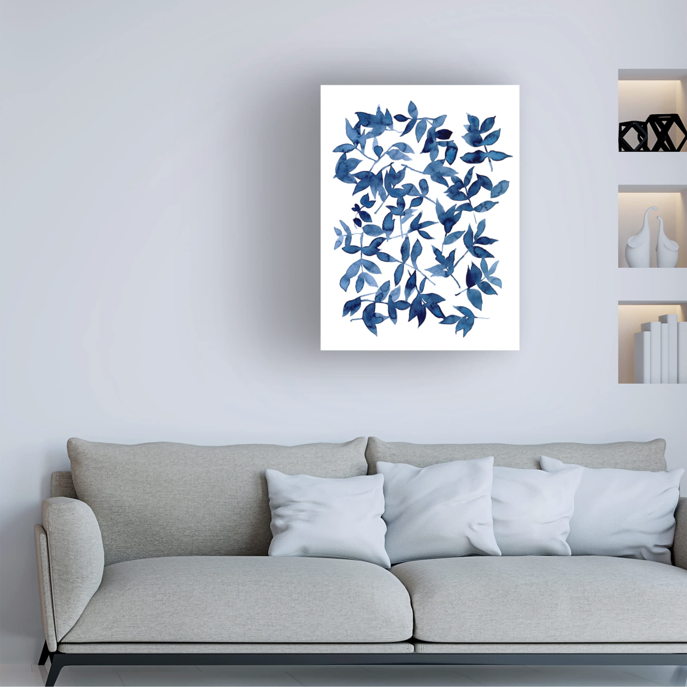 Emma Scarvey 'Indigo Fallen Leaves II' Canvas Wall Art Print - Modern Abstract Nature Painting for Living Room, Bedroom & Office Decor