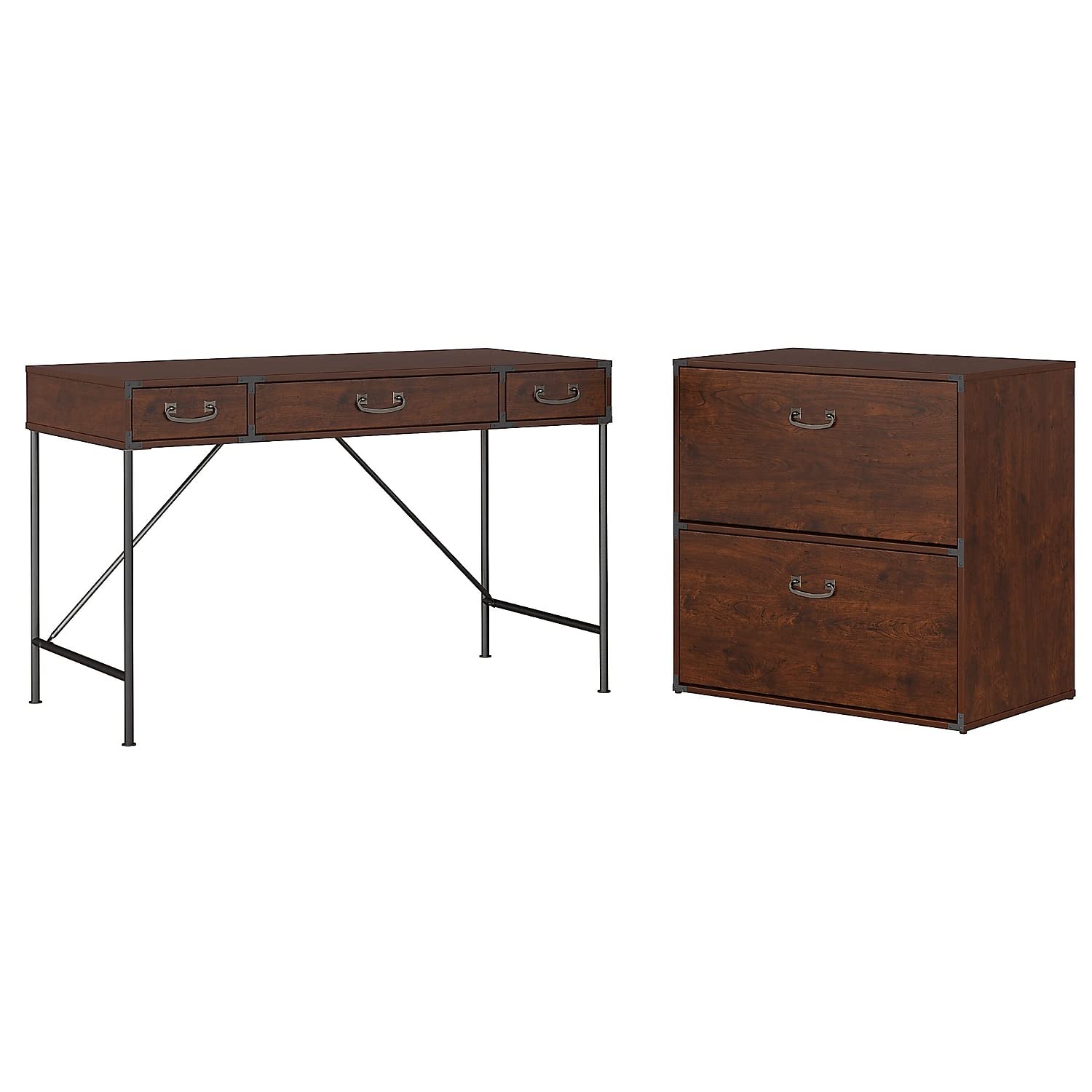 48W Coastal Cherry Engineered Wood Desk & File Cabinet - Home Office Furniture for Small Spaces & Workspaces | Perfect for Remote Work & Study