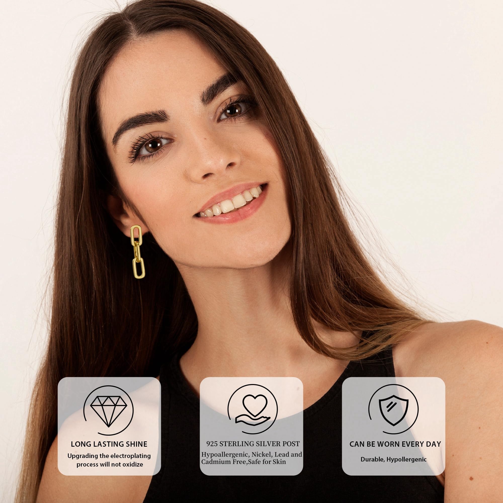 925 Sterling Silver Gold Chain Earrings - Paperclip Drop Dangle Earrings for Women | Trendy Link Design | Perfect Gift for Birthday, Anniversary & Everyday Wear