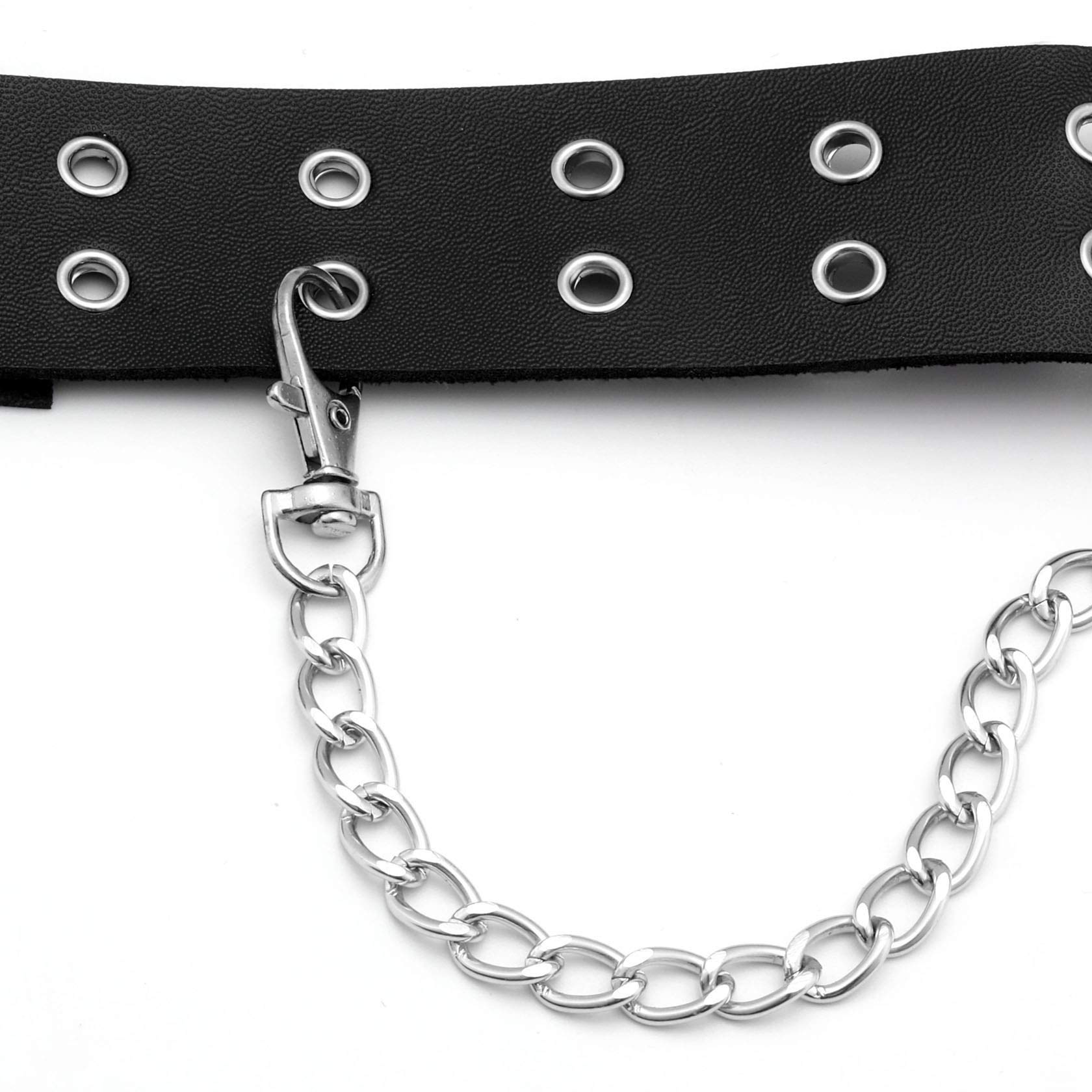 Eigso Punk Belts with O-Rings & Chains - Gothic Rock Steampunk Style Adjustable Garter Strap for Women & Men (PU Leather) - Perfect for Halloween, Cosplay, and Alternative Fashion Outfits
